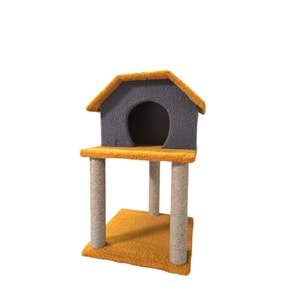 İPLİ PELÜŞ ÇİFT KATLI TIRMALAMALI KEDİ EVİ