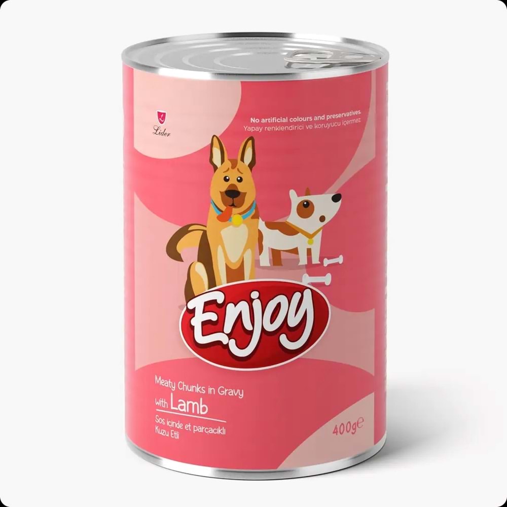 ENJOY KONSERVE SOS İÇİNDE ET PARÇACIKLI KUZU ETLİ YETİŞKİN KÖPEK MAMASI 400 G