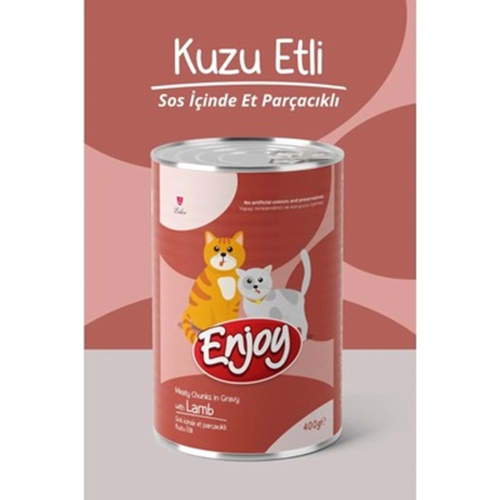 ENJOY KONSERVE SOS İÇİNDE ET PARÇACIKLI KUZU ETLİ YETİŞKİN KEDİ MAMASI 400 G