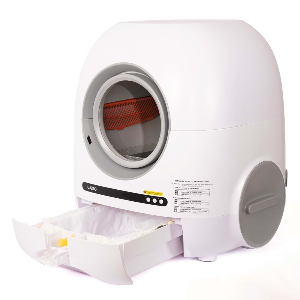 Wero FRVWHITE Akıllı Otomatik Kedi Tuvaleti/Kum Kabı Pro Beyaz, HD Kameralı, 74L+ 9L Geniş Hacim, Lazer Sensörlü, İyonizer Karbon Filtre, Hava Kanalı, 2.4G/5G WiFi Destekli,Kendi Kendini Temizleme