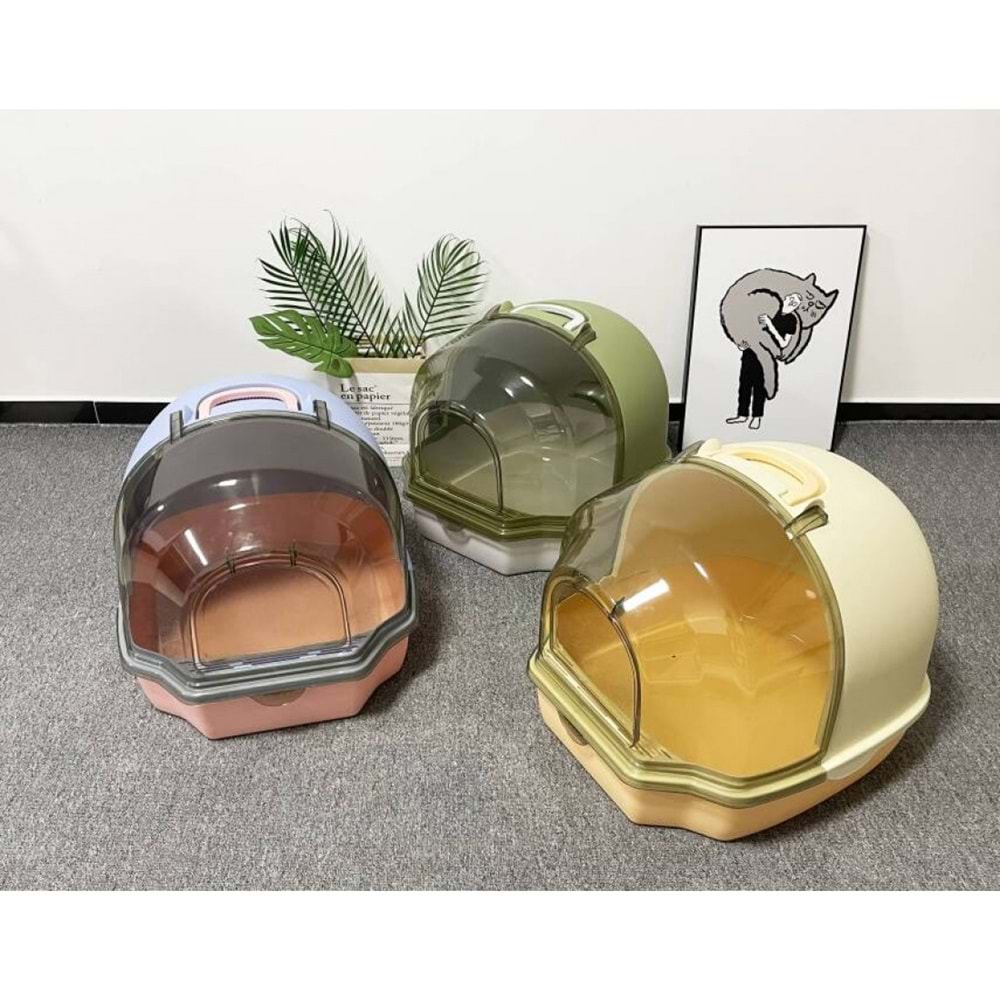 JCS KEDİ TUVALETİ UZAY KAPSÜLÜ ŞEFFAF KÜREKLİ 54.7*46.5*41.8