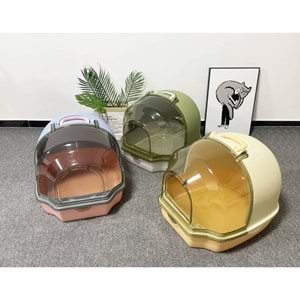 JCS KEDİ TUVALETİ UZAY KAPSÜLÜ ŞEFFAF KÜREKLİ 54.7*46.5*41.8