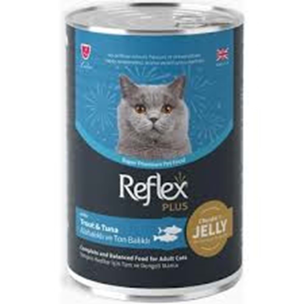 REFLEX PLUS JÖLE İÇİNDE ET PARÇACIKLI ALABALIKLI VE TON BALIKLI YETİŞKİN KEDİ MAMASI 400 G