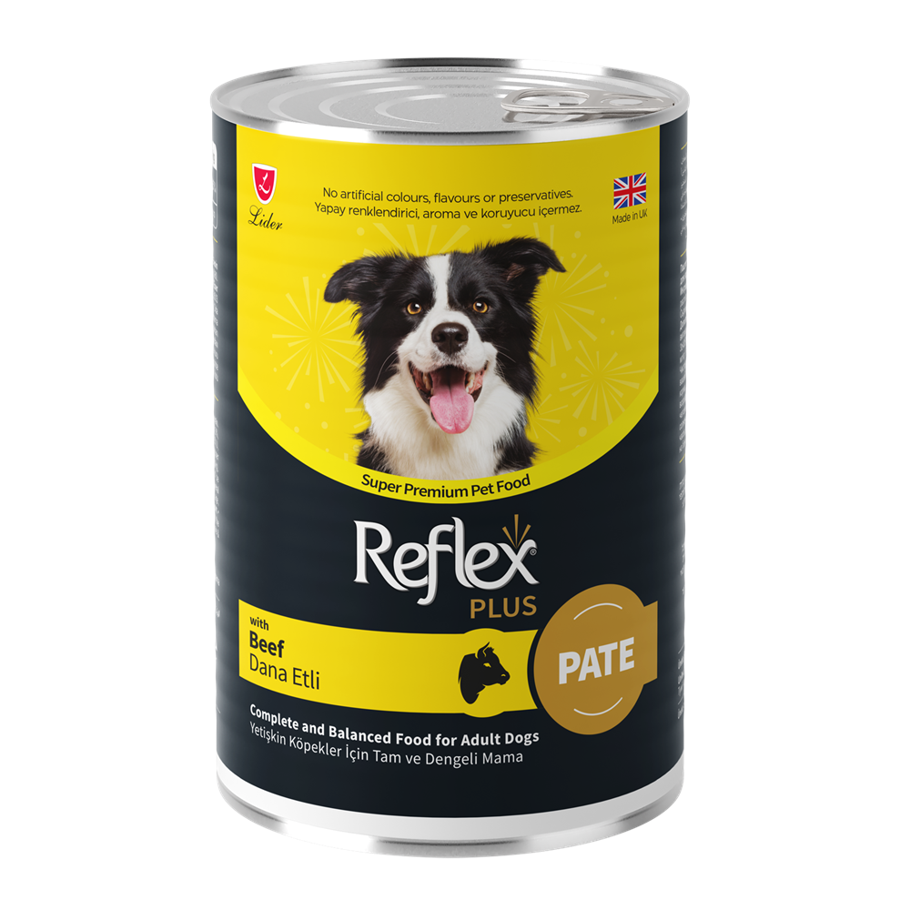REFLEX PLUS PATE İÇİNDE ET PARÇACIKLI DANA ETLİ YETİŞKİN KÖPEK MAMASI 395 G