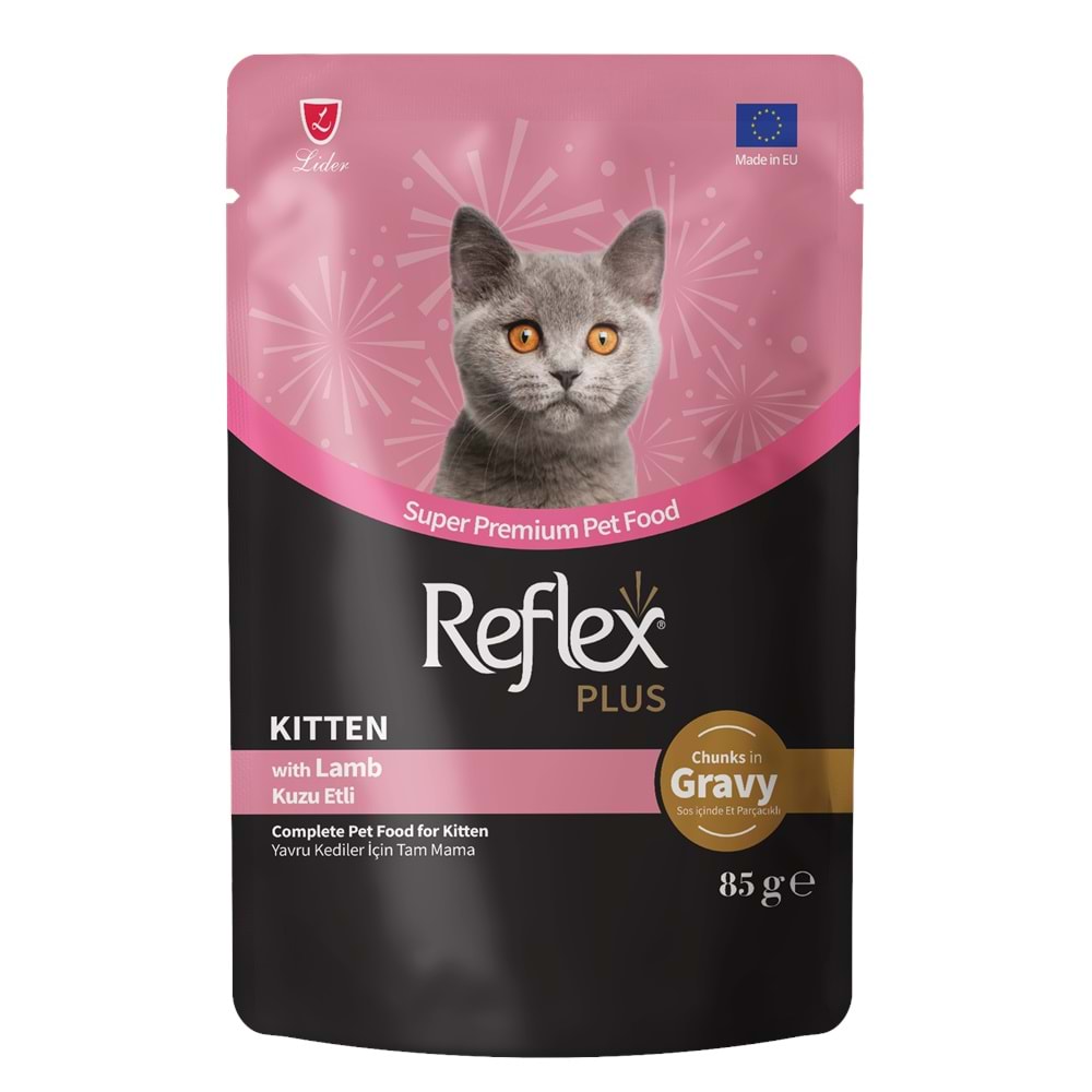 REFLEX PLUS POUCH SOS İÇİNDE ET PARÇACIKLI KUZU ETLİ YAVRU KEDİ MAMASI 85 G
