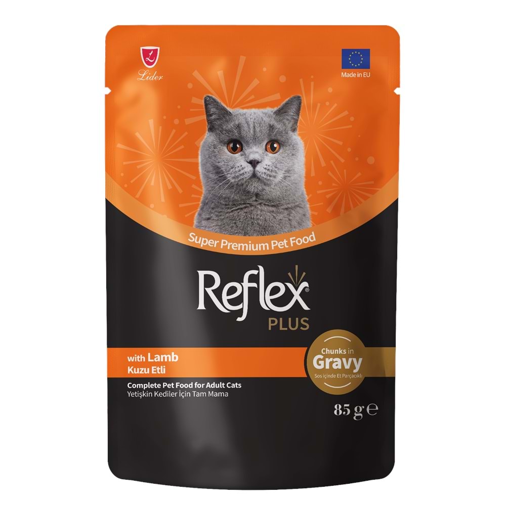 REFLEX PLUS POUCH JÖLE İÇİNDE ET PARÇACIKLI TON BALIKLI VE ALABALIKLI YETİŞKİN KEDİ MAMASI 85 G