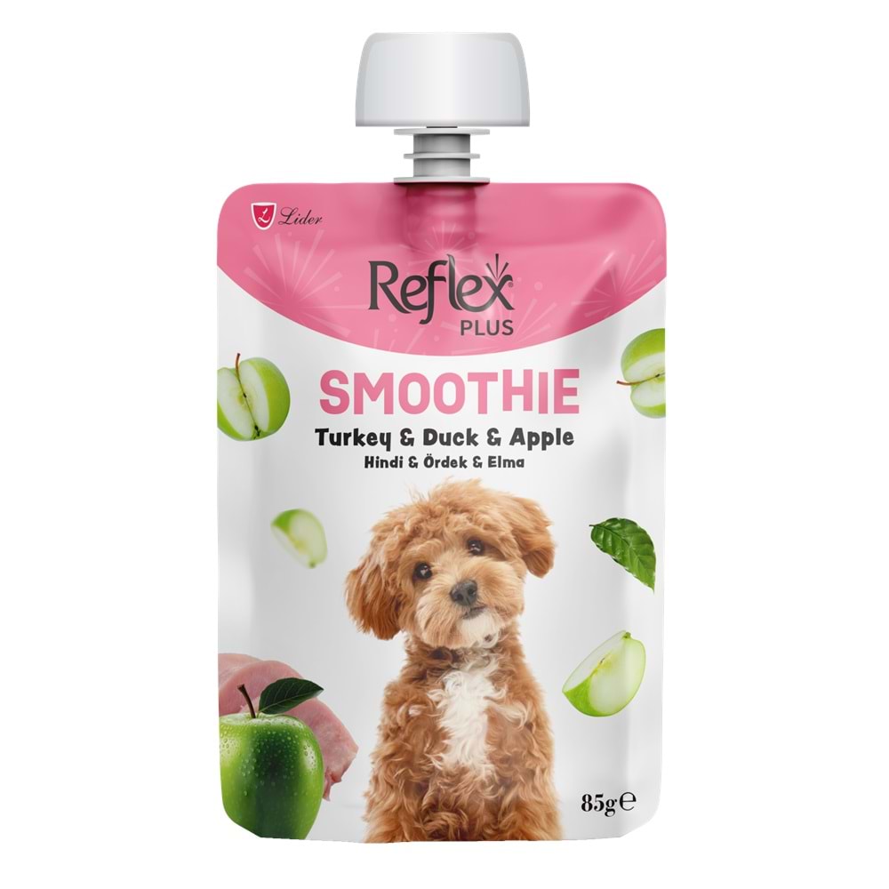REFLEX PLUS SMOOTHİE HİNDİ ETLİ, ÖRDEKLİ VE ELMALI KÖPEK SIVI ÖDÜLÜ 85 G