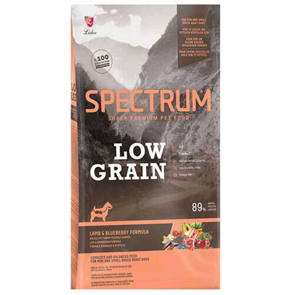 Spectrum Low Grain Kuzu Etli ve Yaban Mersinli Mini ve Küçük Irk Yetişkin Köpek Maması 2.5kg