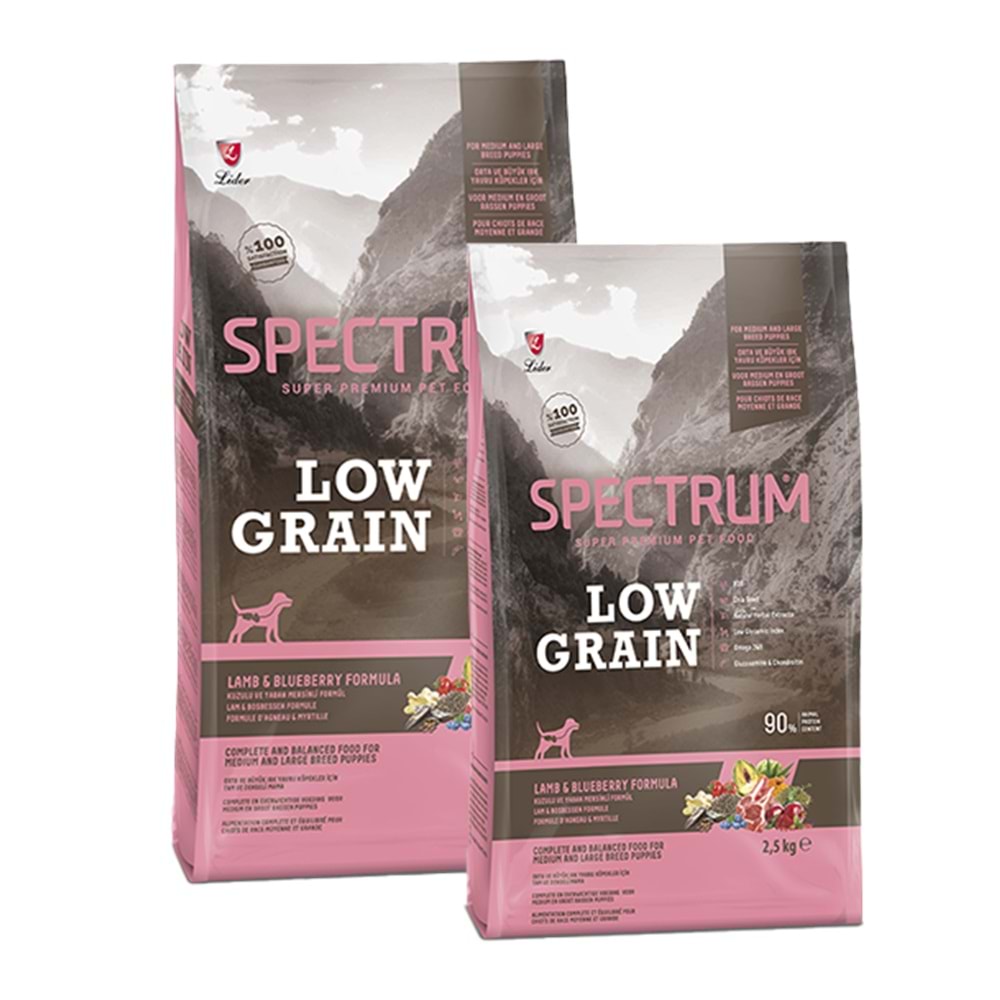 Spectrum Low Grain Kuzu Etli ve Yaban Mersinli Orta Irk Yetişkin Köpek Maması 2.5kg