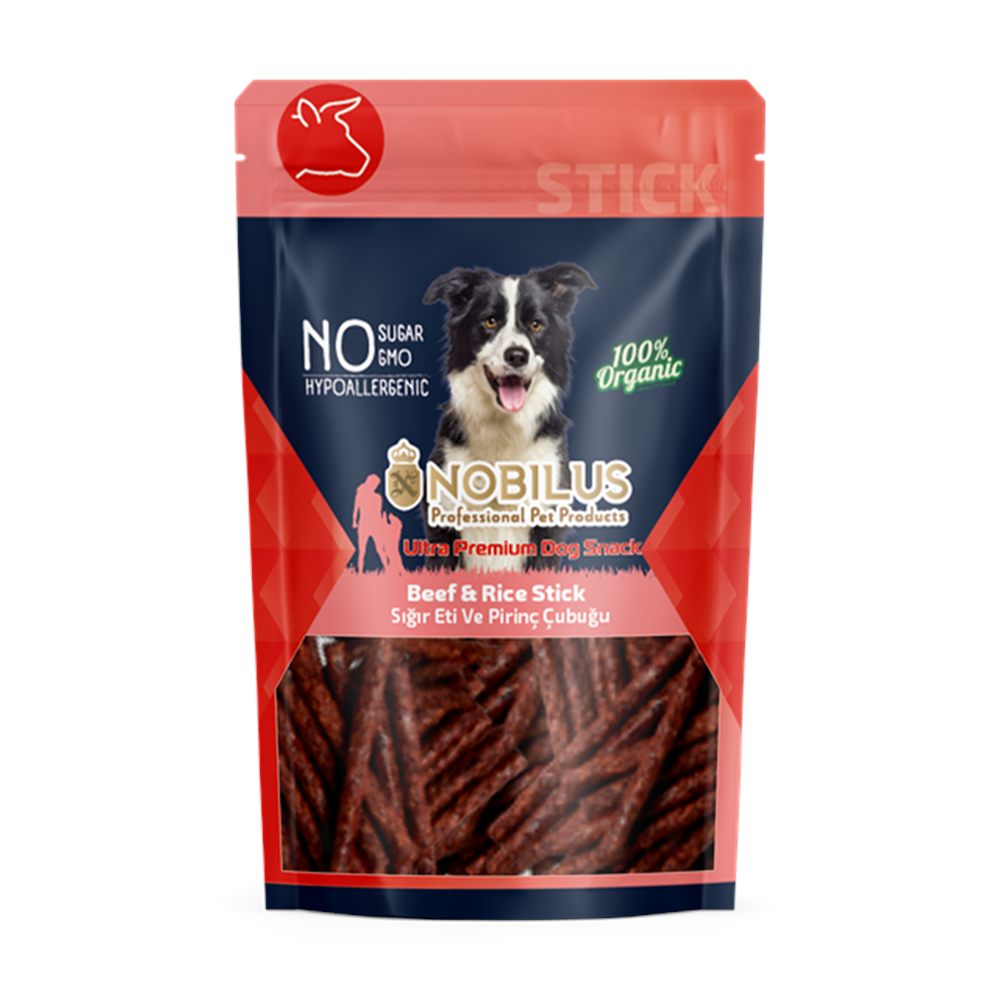 NOBİLUS DANA ETLİ VE PİRİNÇLİ ÇUBUK Köpek Ödülü 80Gr
